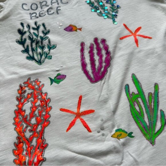 Cat & Jack | White Short Sleeve Ruffle Coral Reef Tee | Size Extra Large (14-16) - Picture 6 of 13